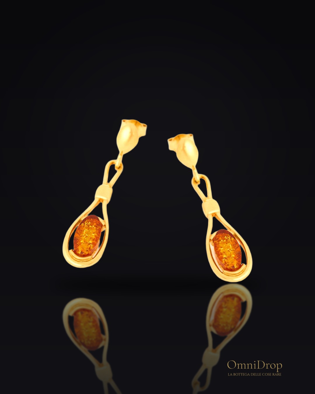 Orecchini ambra cognac, memoria dorata