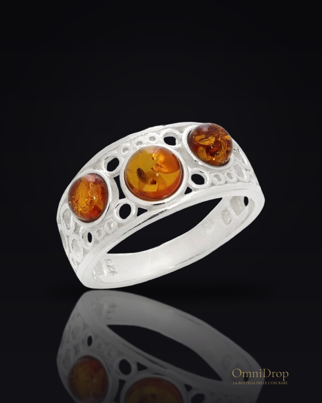 Anello ambra cognac Baltica, per custodire i tuoi ricordi