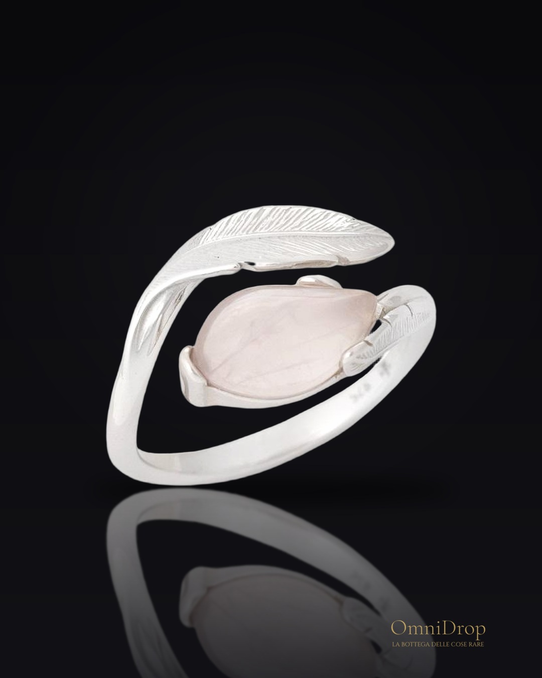 Anello in argento 925 rodiato con quarzo rosa naturale, per ricordare il tuo amore