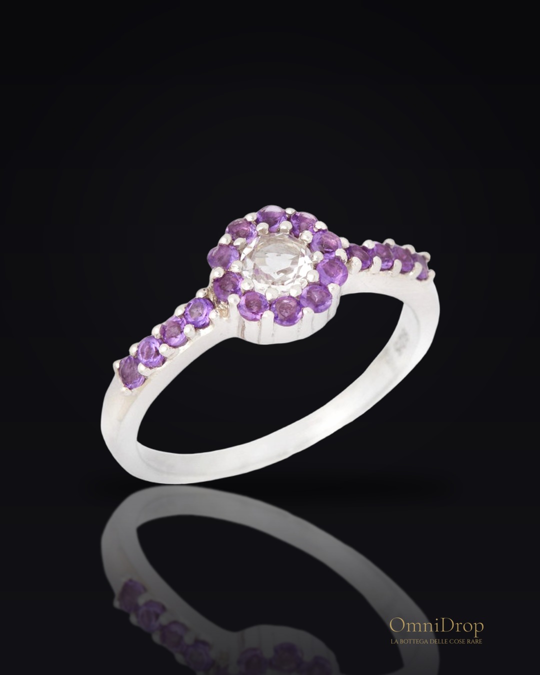 Anello cristallo rocca ametista argento 925, per evocare il mistero