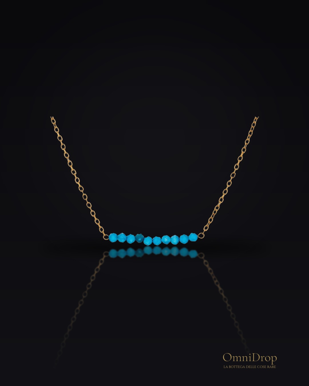 Collana turchese blu ricostituito su acciaio dorato, per ricordare la tua luce interiore
