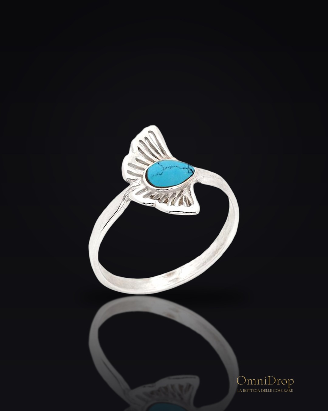 Anello ginkgo turchese blu, per onorare la natura