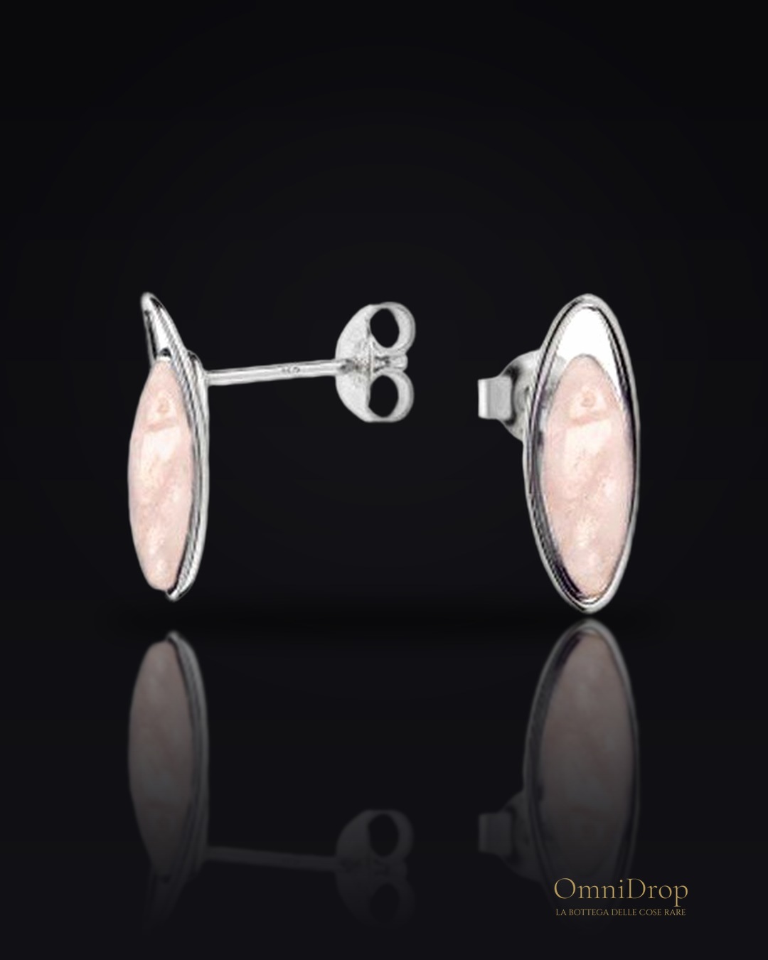 Orecchini in argento 925 rodiato con quarzo rosa naturale, per celebrare la tua dolcezza
