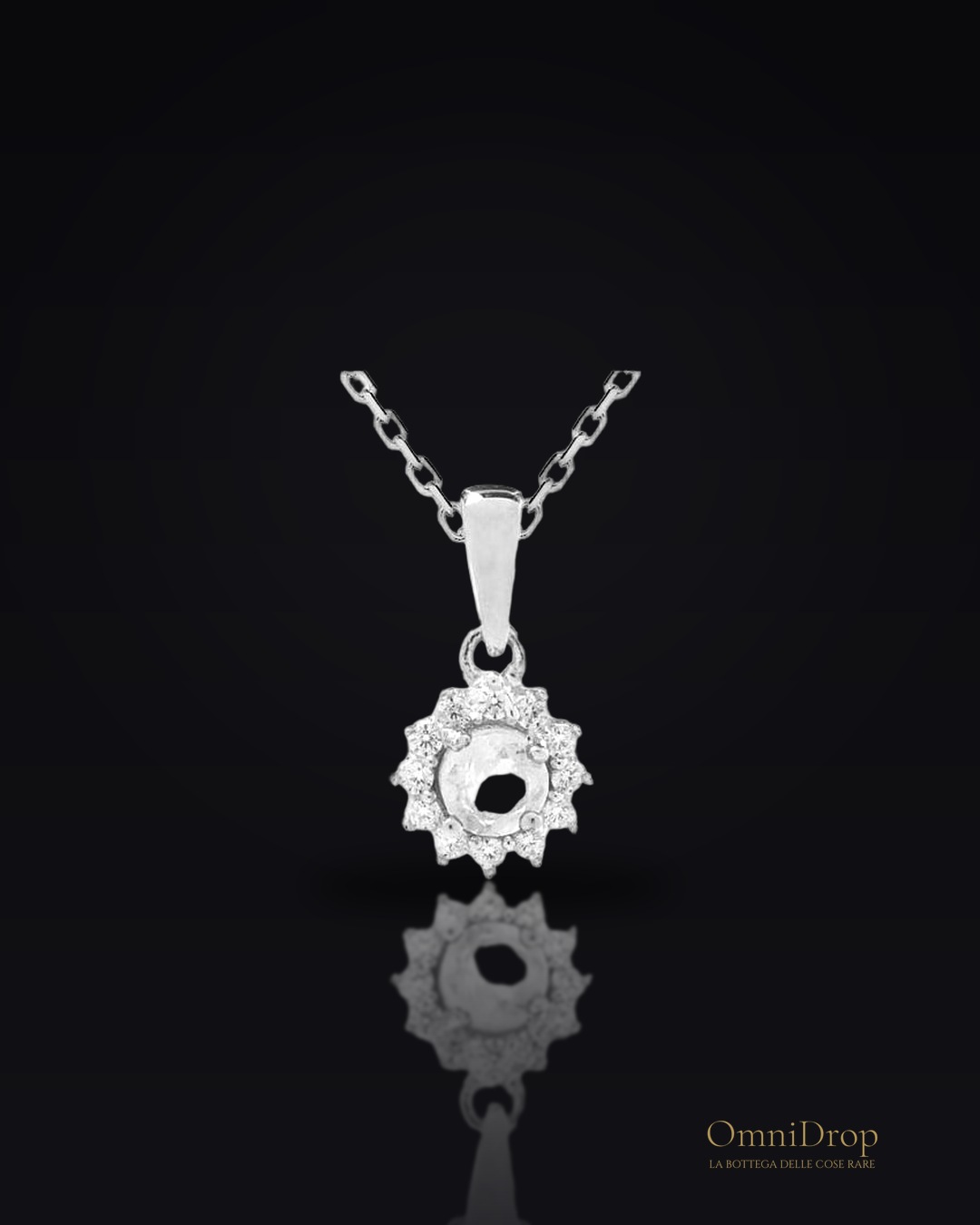 Ciondolo in pietra di luna bianca tonda naturale, in argento rodiato 925, 4 mm