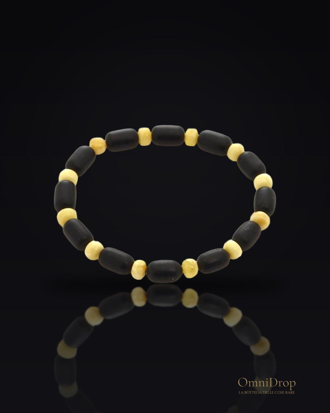 Bracciale in ambra baltica multicolore cilindrica naturale, 22 cm