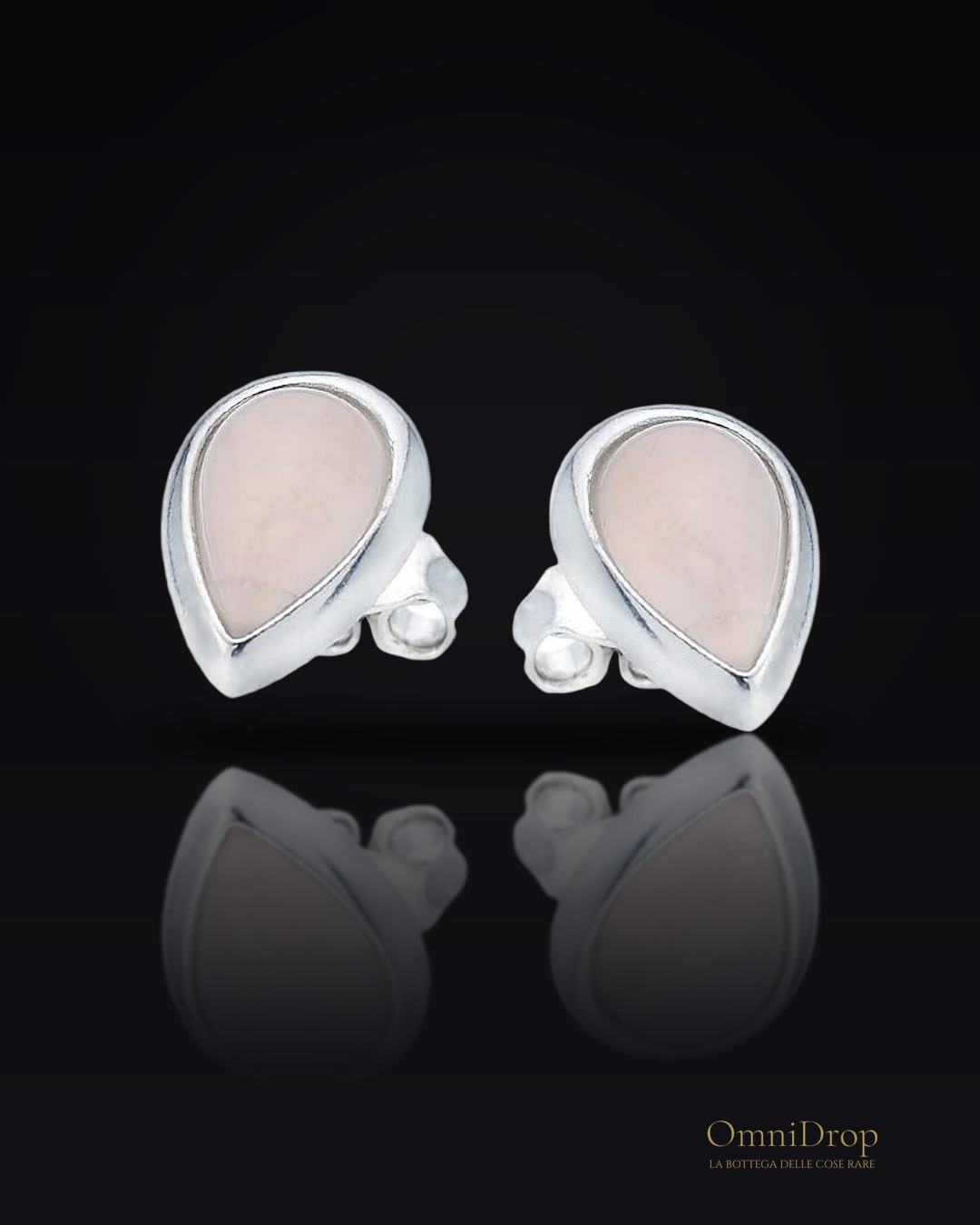 Orecchini a lobo in quarzo rosa goccia naturale, in argento rodiato 925, 8x6 mm