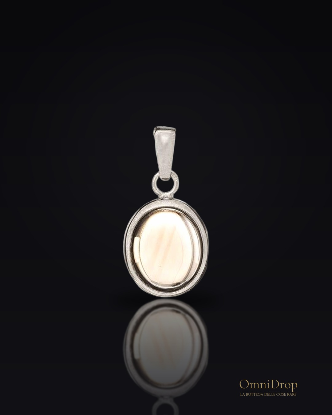 Ciondolo in quarzo fumé marrone ovale naturale, in argento rodiato 925, 10x12 mm