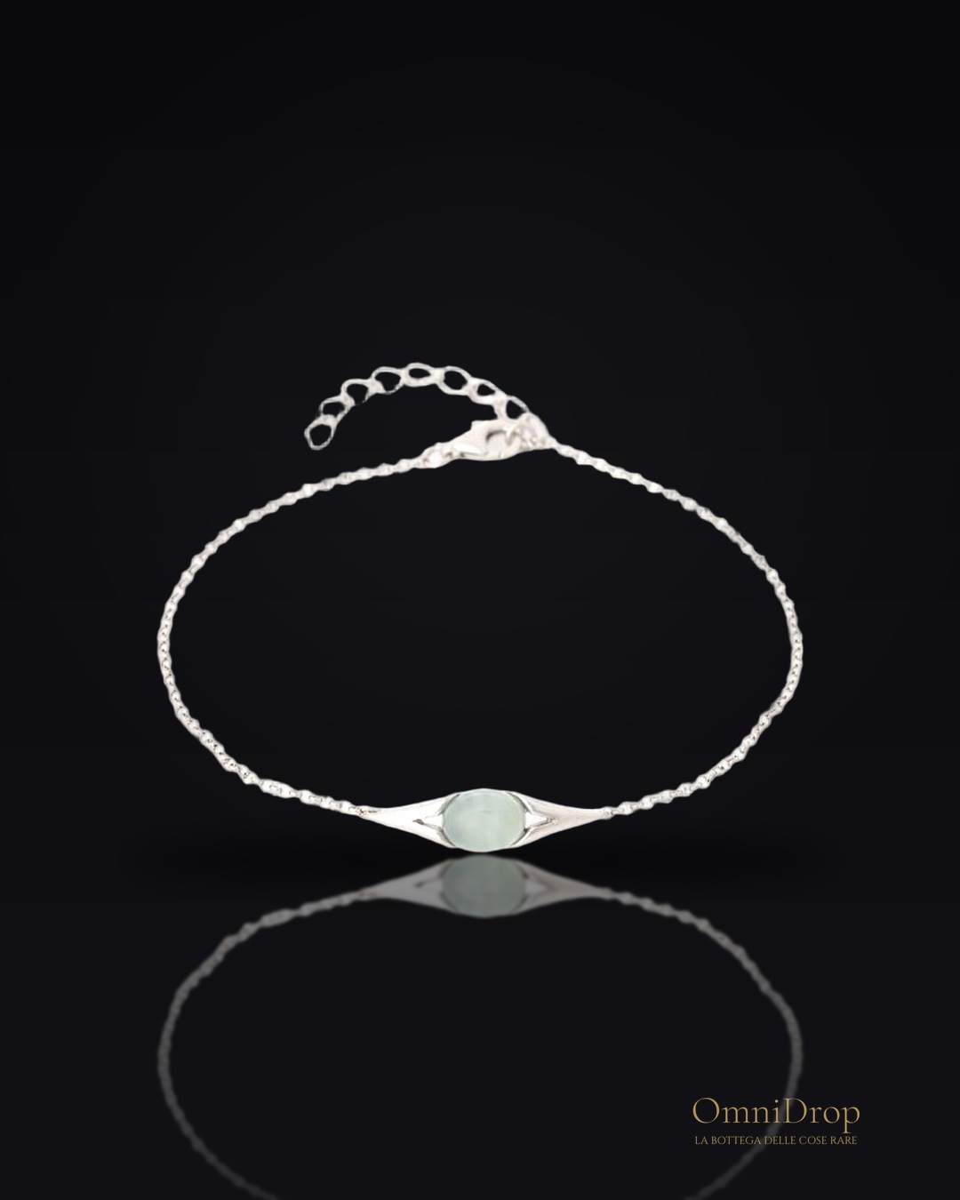Bracciale in agata blu ovale tinta, in argento rodiato 925, 16+3 cm