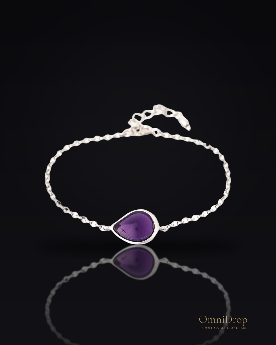 Bracciale in ametista viola goccia naturale, in argento rodiato 925