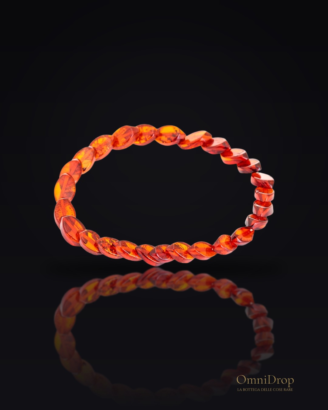 Bracciale in ambra baltica cognac punta naturale, chiusura a vite, 18 cm
