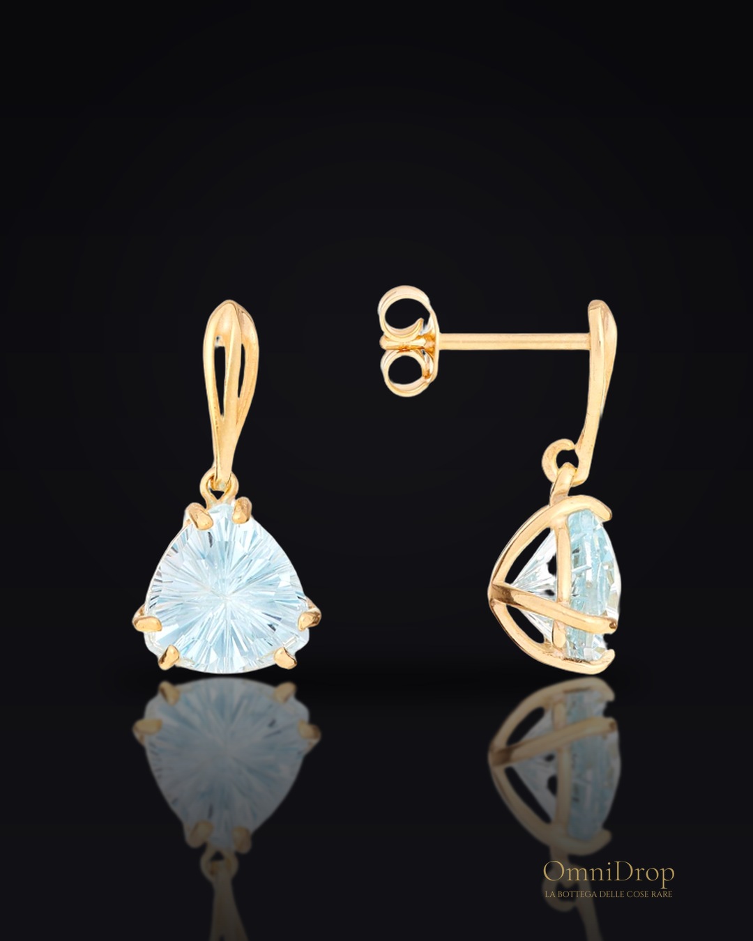 Orecchini pendenti in topazio blu triangolo naturale, in oro 375, 8x8x8 mm