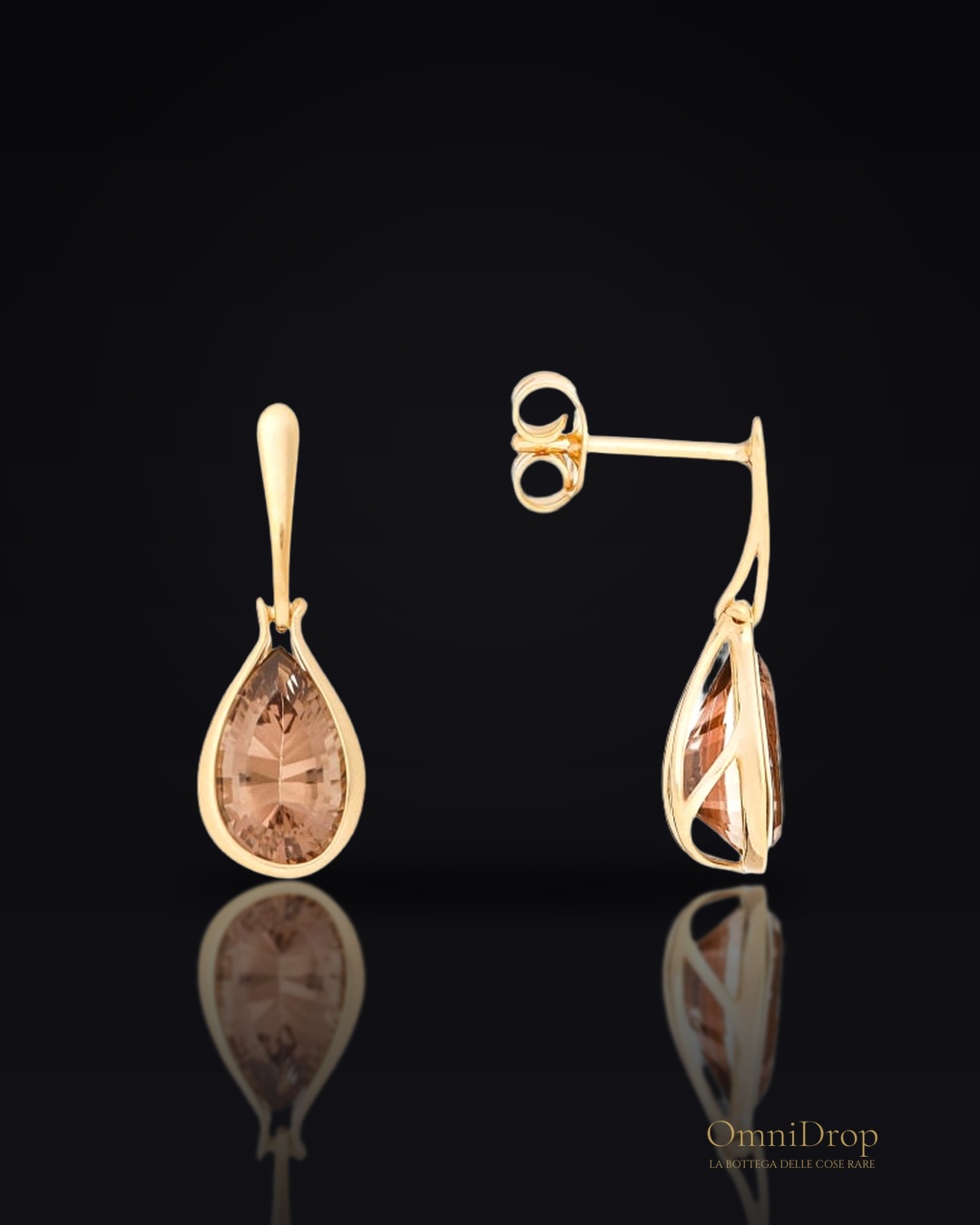 Orecchini pendenti in quarzo fumé marrone goccia naturale, in oro 375, 6x10 mm