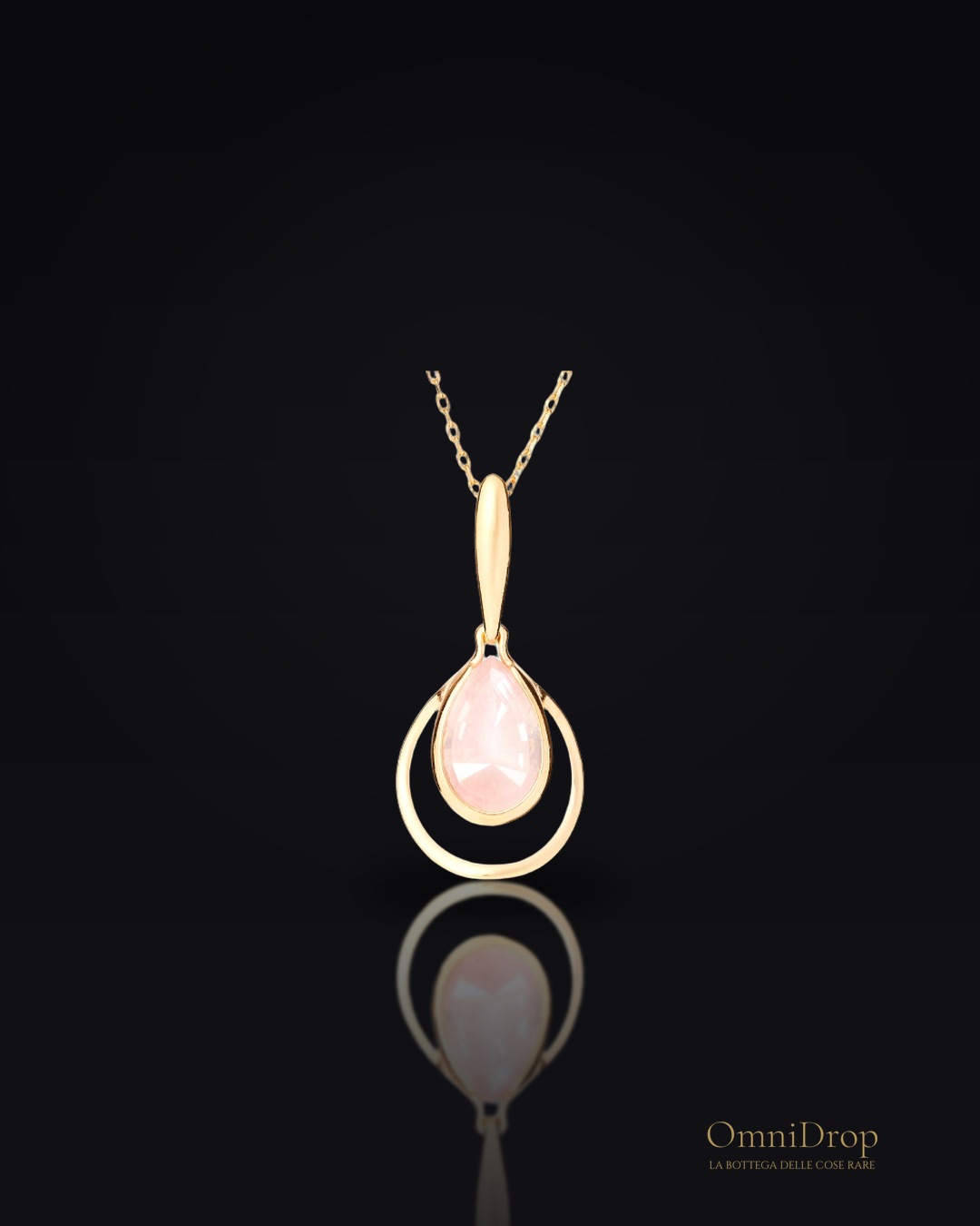 Ciondolo con quarzo rosa naturale, in oro 750
