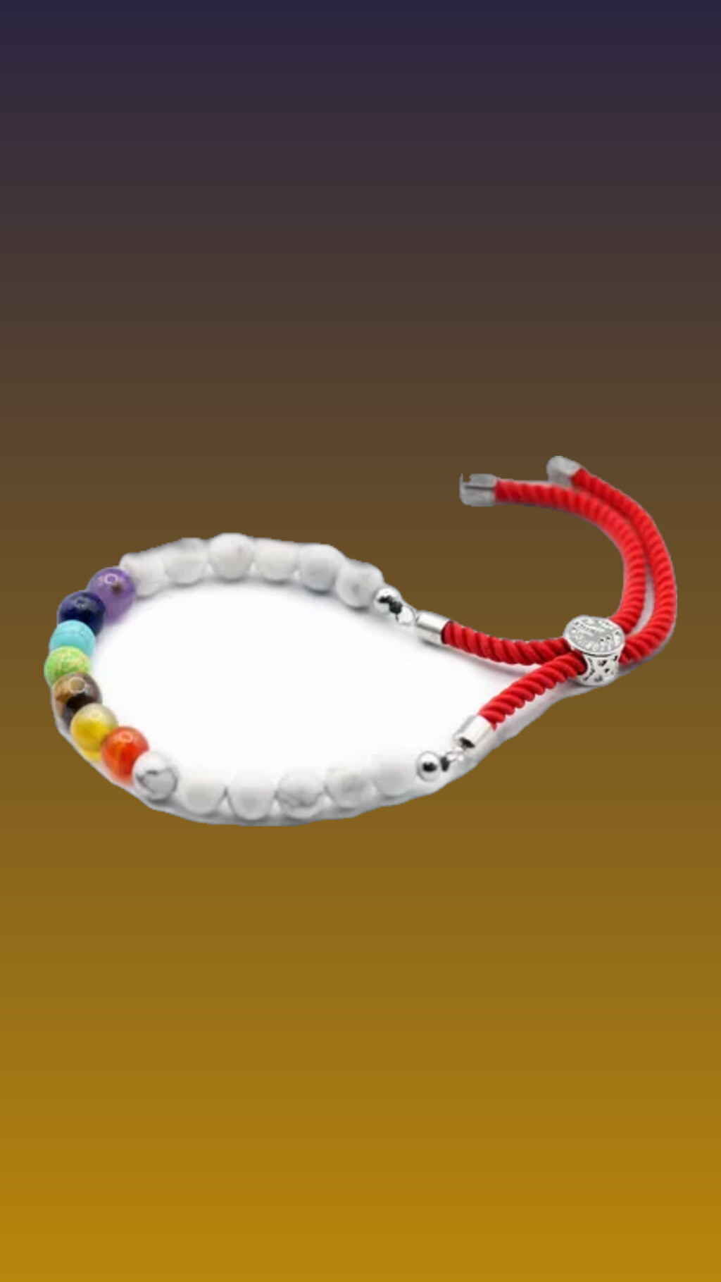 Braccialetto in argento, howlite bianca e pietra rossa — per ritrovare il proprio centro
